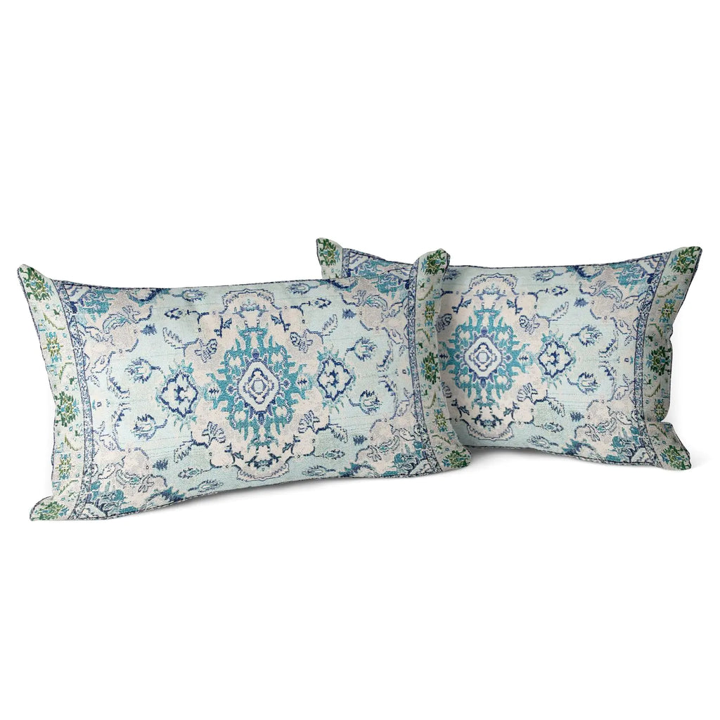 Throw Pillow Covers 12x20" Set of 2 Teal Blue Boho
