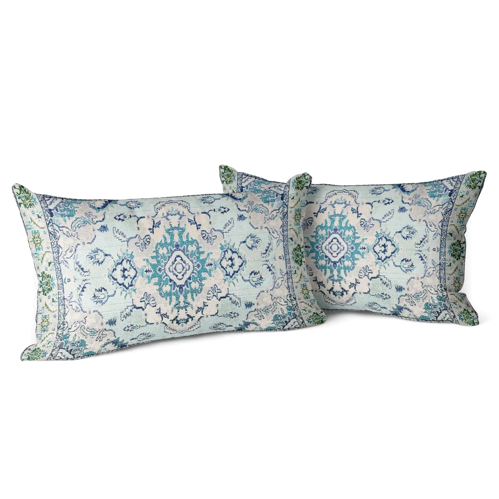 Throw Pillow Covers 12x20" Set of 2 Teal Blue Boho