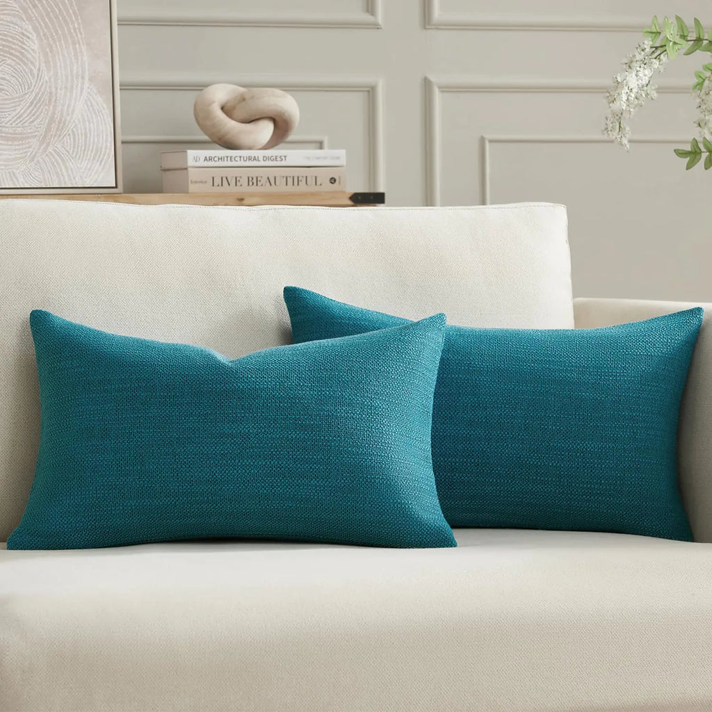 Pillow Covers 12x20" Set of 2 Deep-Teal Textured Fabric