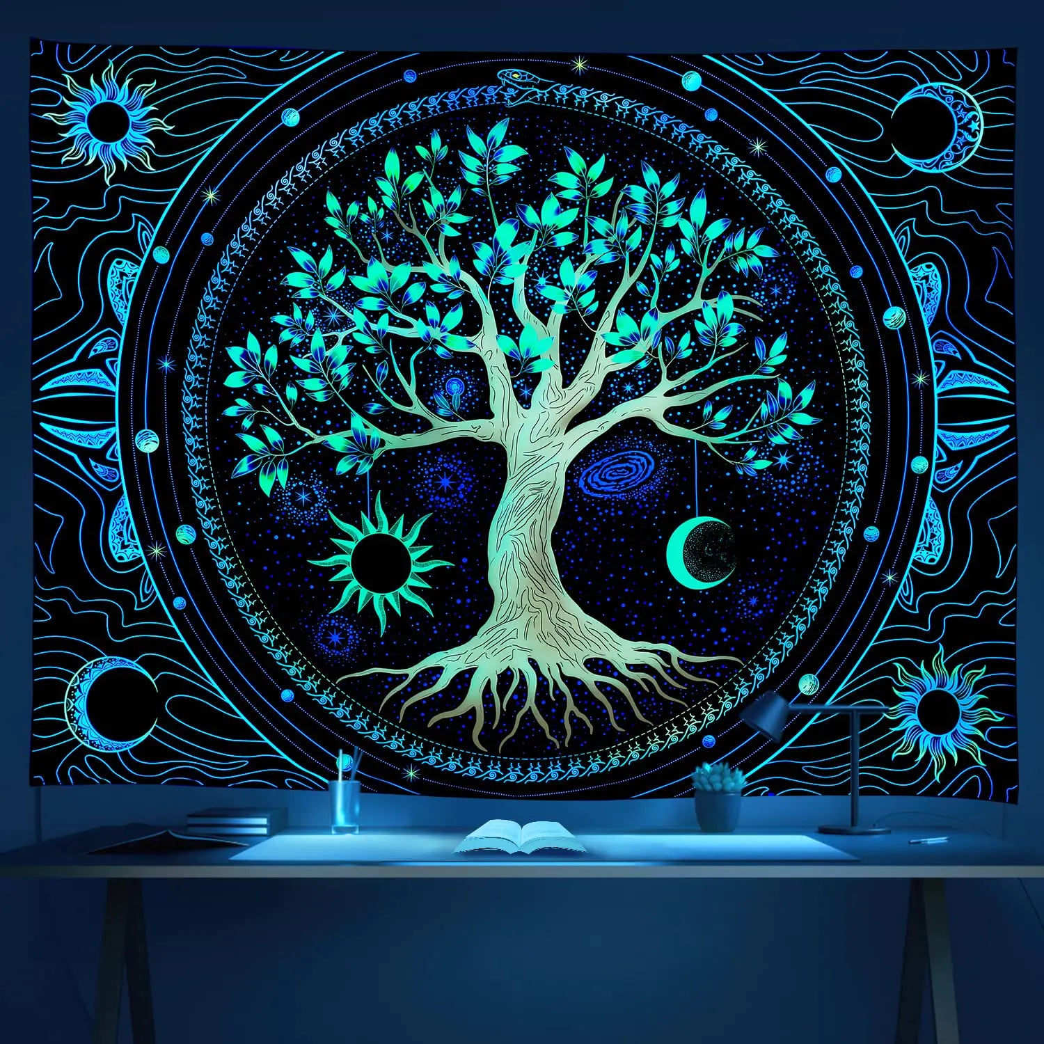 Glow-in-the-Dark Moonlight Tree of Life Tapestry