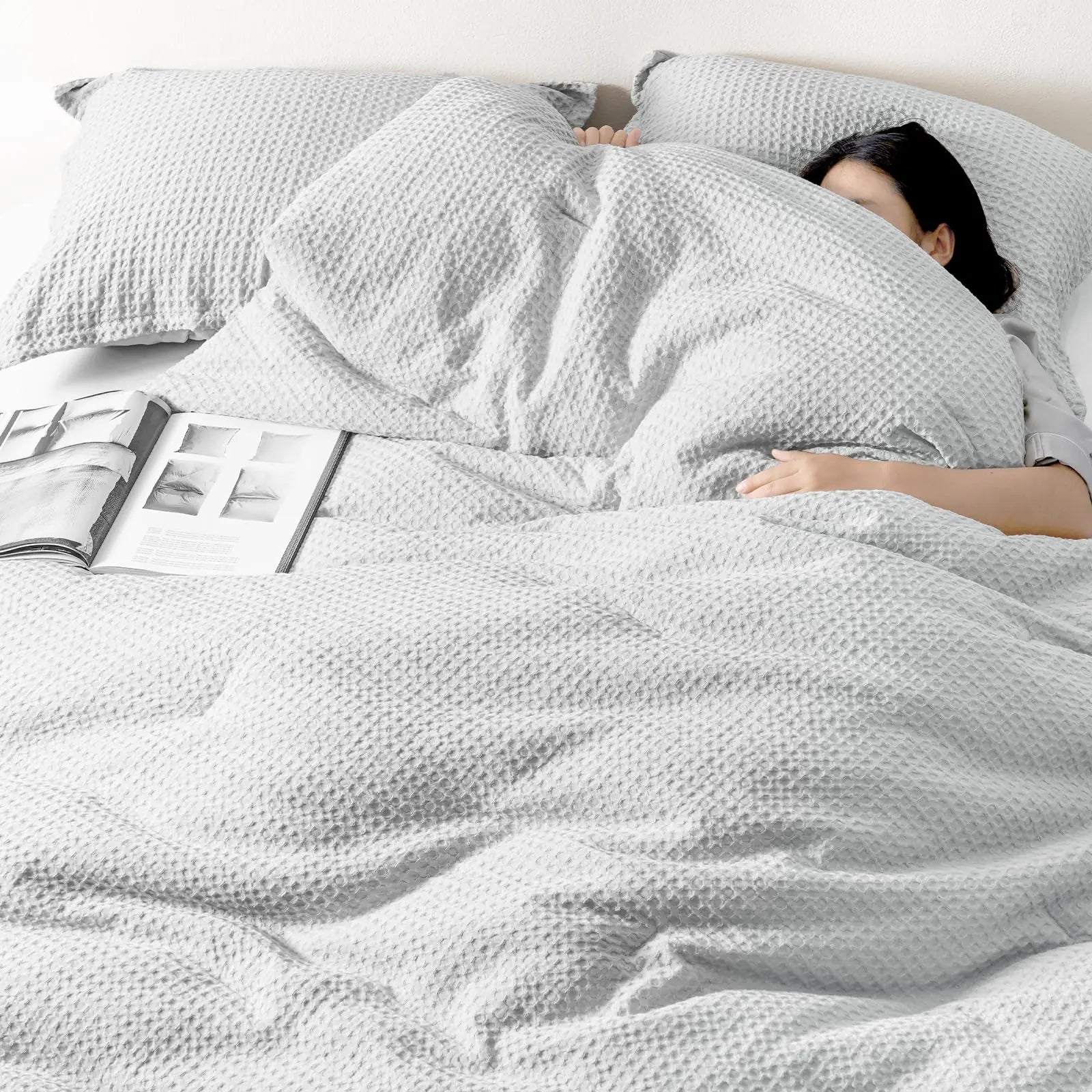 King Size Waffle Weave Comforter Set - Breathable & Lightweight
