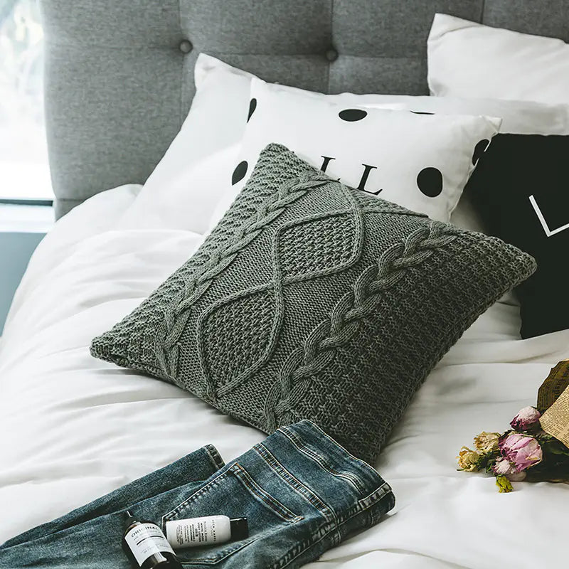 Pillow Cover, 18x18", Soft Knitted Design, 1-pc