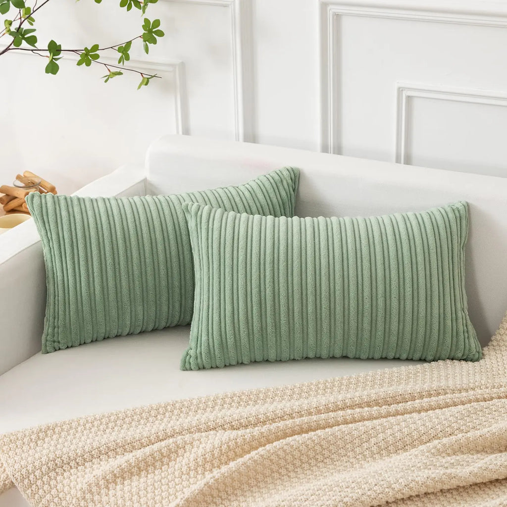 Sage Corduroy Throw Pillow Covers 12x20 2 Pack