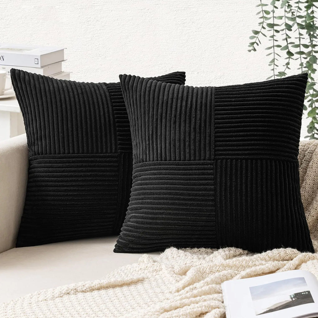 Boho Chic Black Corduroy Pillow Covers 18x18