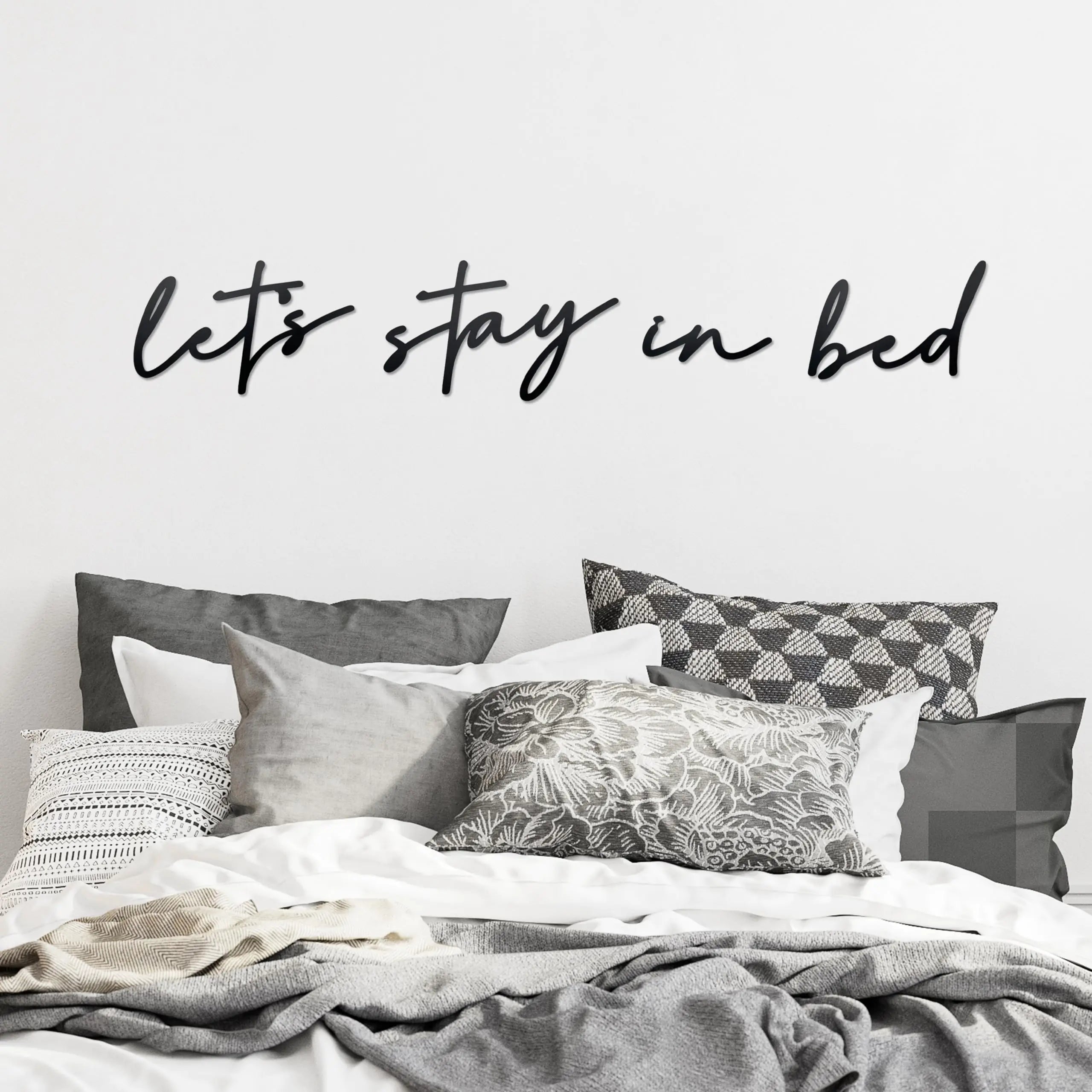 Stay in Bed Chic Metal Wall Art - 35.4 x 6.3 Bedroom Sign Decor