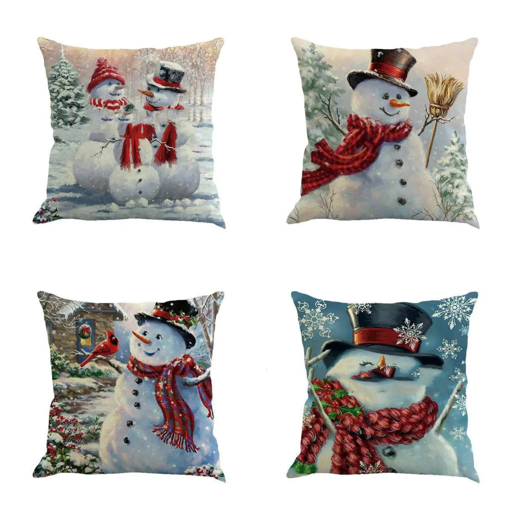 Christmas Snowman Cotton Linen Cushion Covers