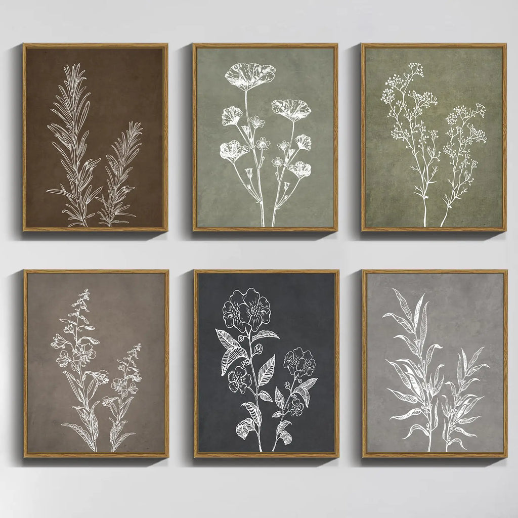 Botanique Vintage Wall Art Set of Six 11"x14" in Neutral Frames