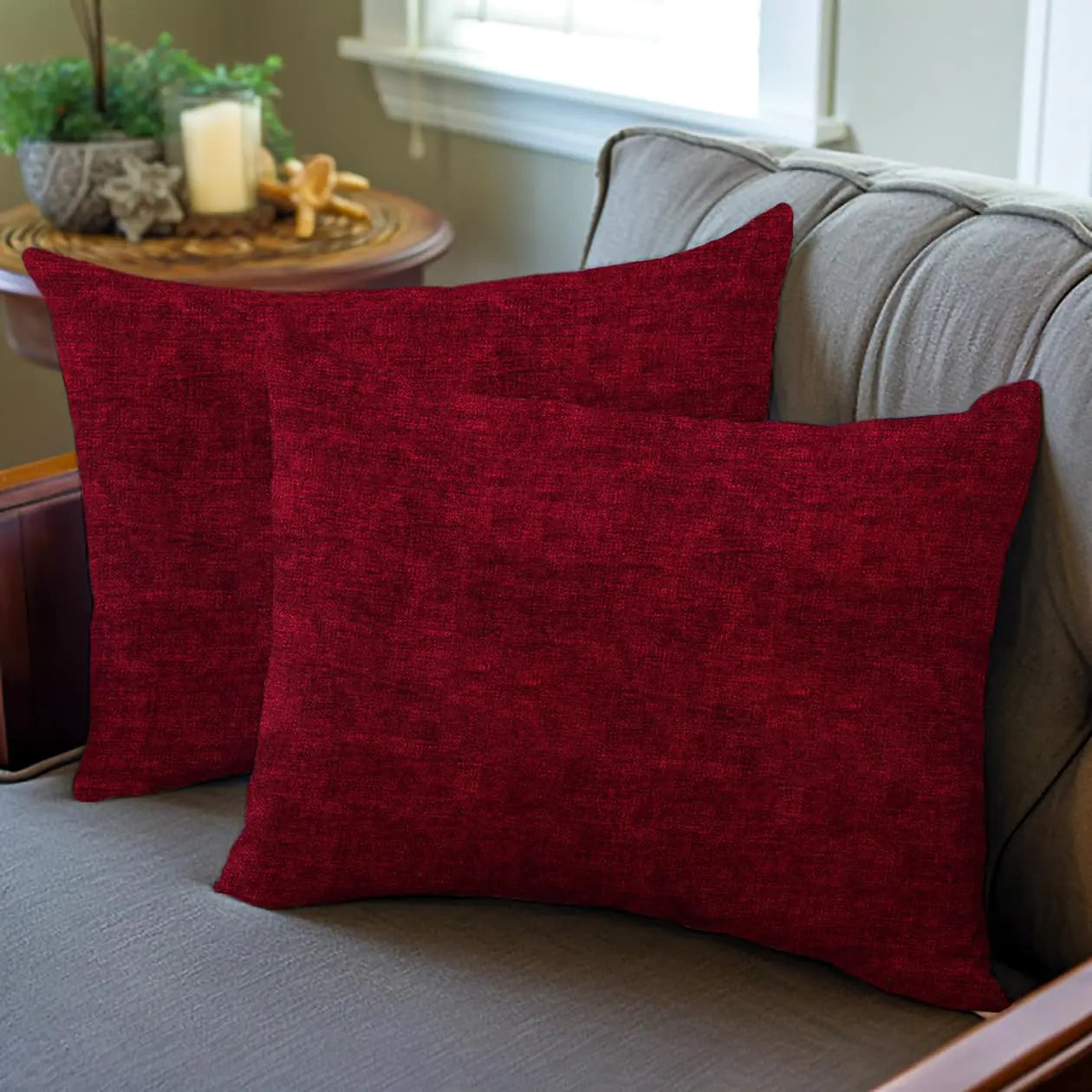 Scarlet Chenille Cushion Covers - Set of 2 (12x20)