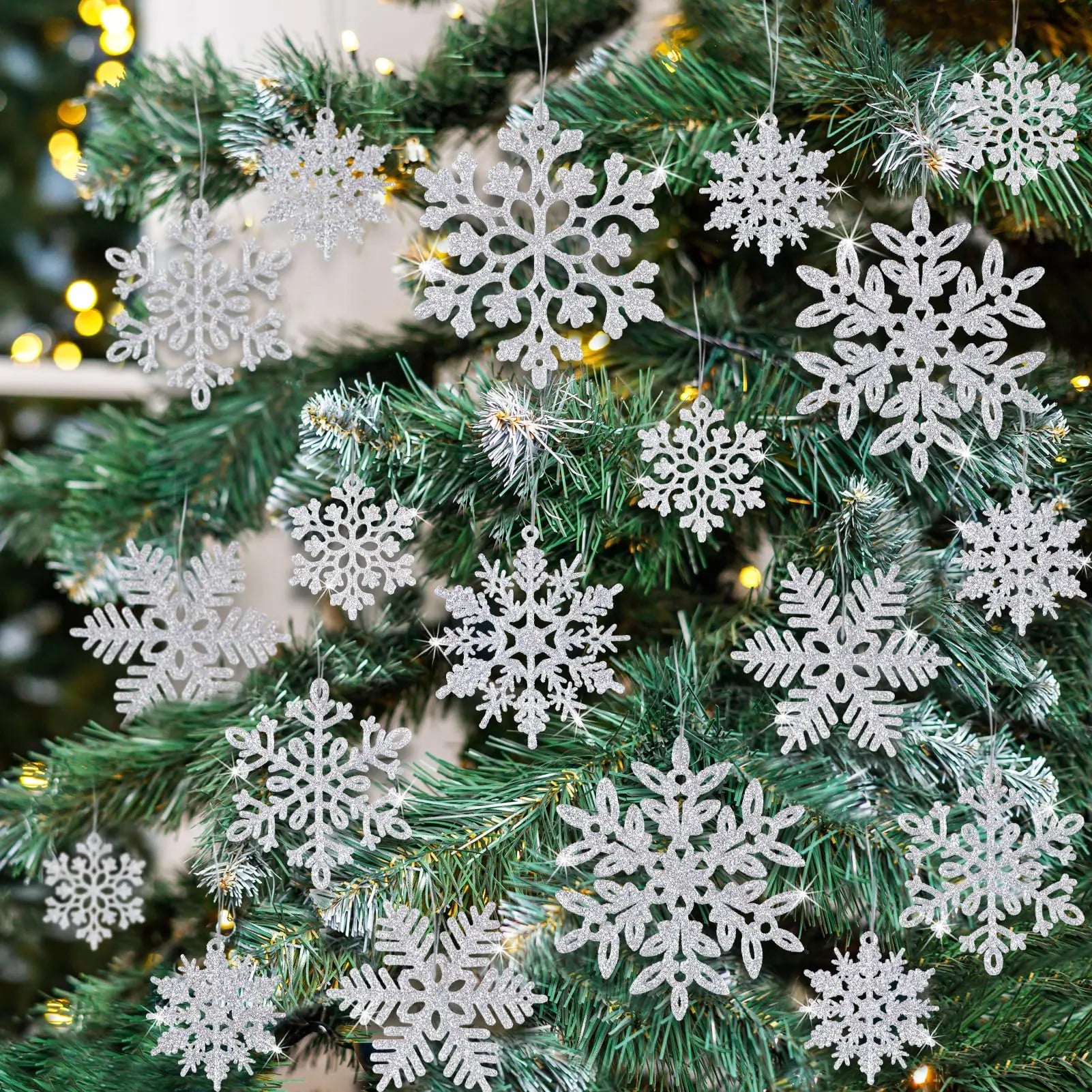 49pcs Silver Snowflake Christmas Ornaments