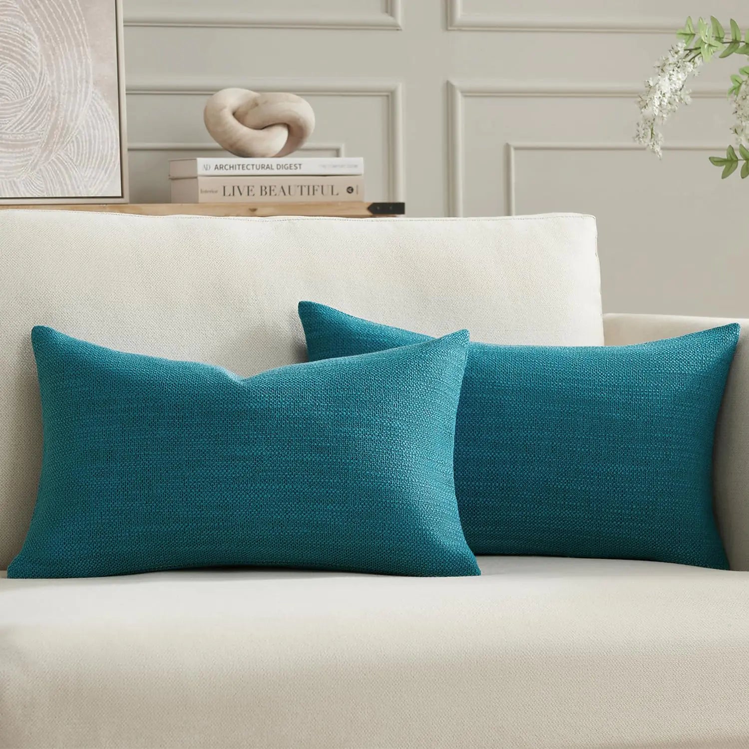 Pillow Covers 12x20" Set of 2 Deep-Teal Textured Fabric