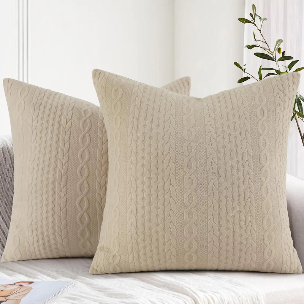 Pillow Covers Knitted Rope Pattern 26x26" 2-pc