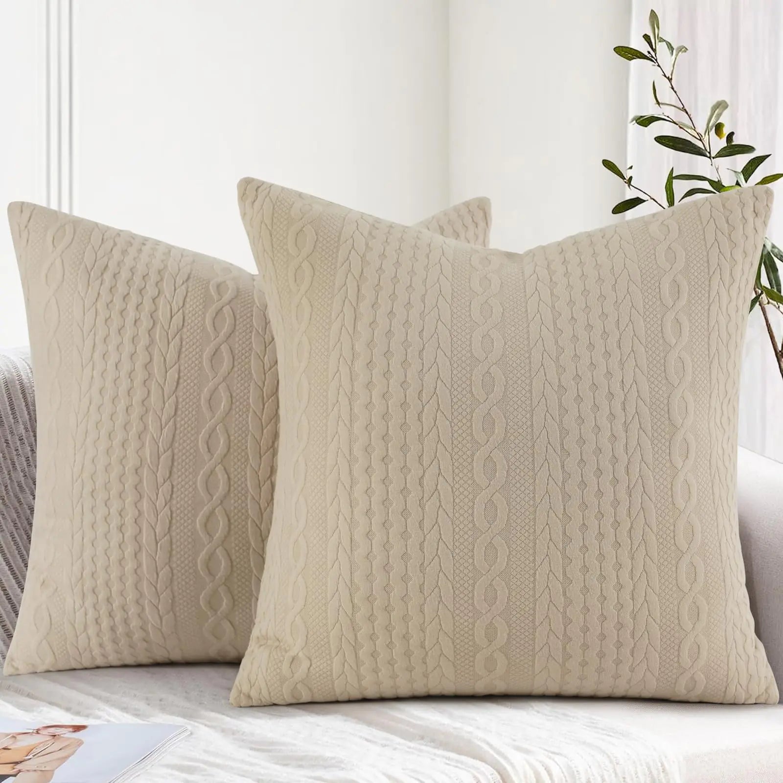 Pillow Covers Knitted Rope Pattern 26x26" 2-pc
