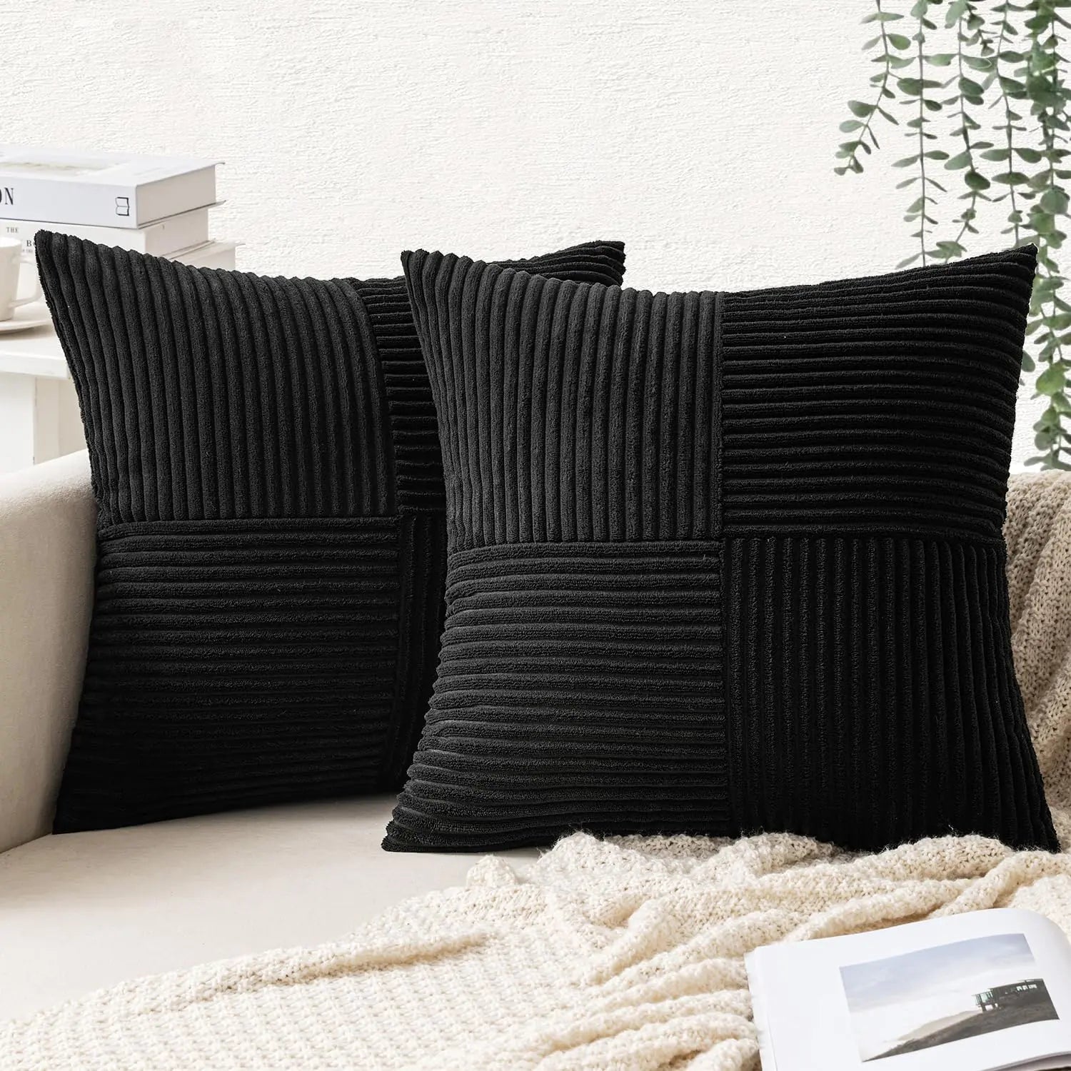 Boho Chic Black Corduroy Pillow Covers 18x18