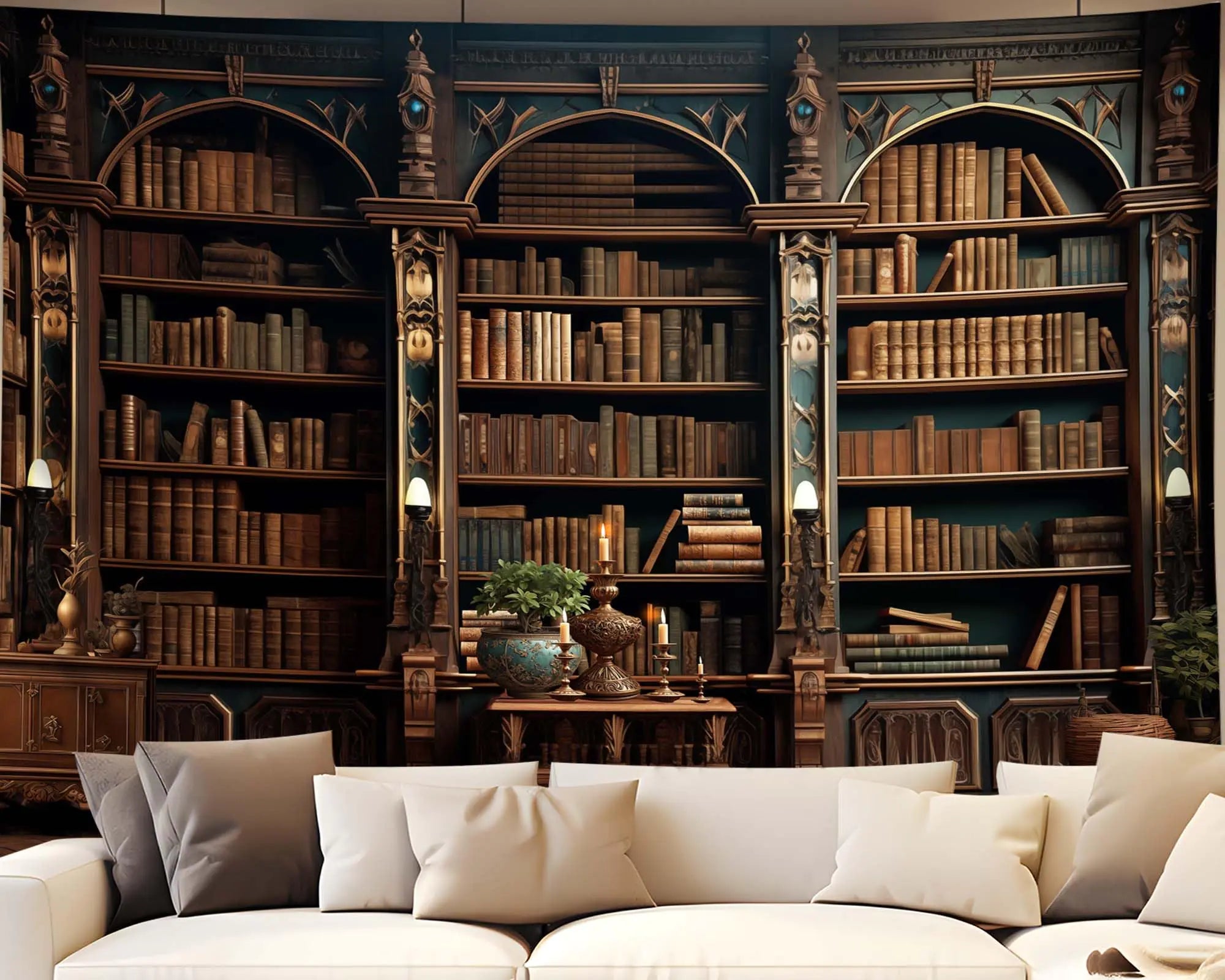 Victorian Library Wall Tapestry for Book Lovers
