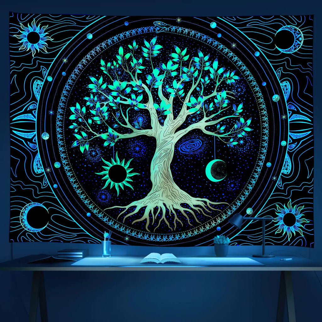 Glow-in-the-Dark Moonlight Tree of Life Tapestry