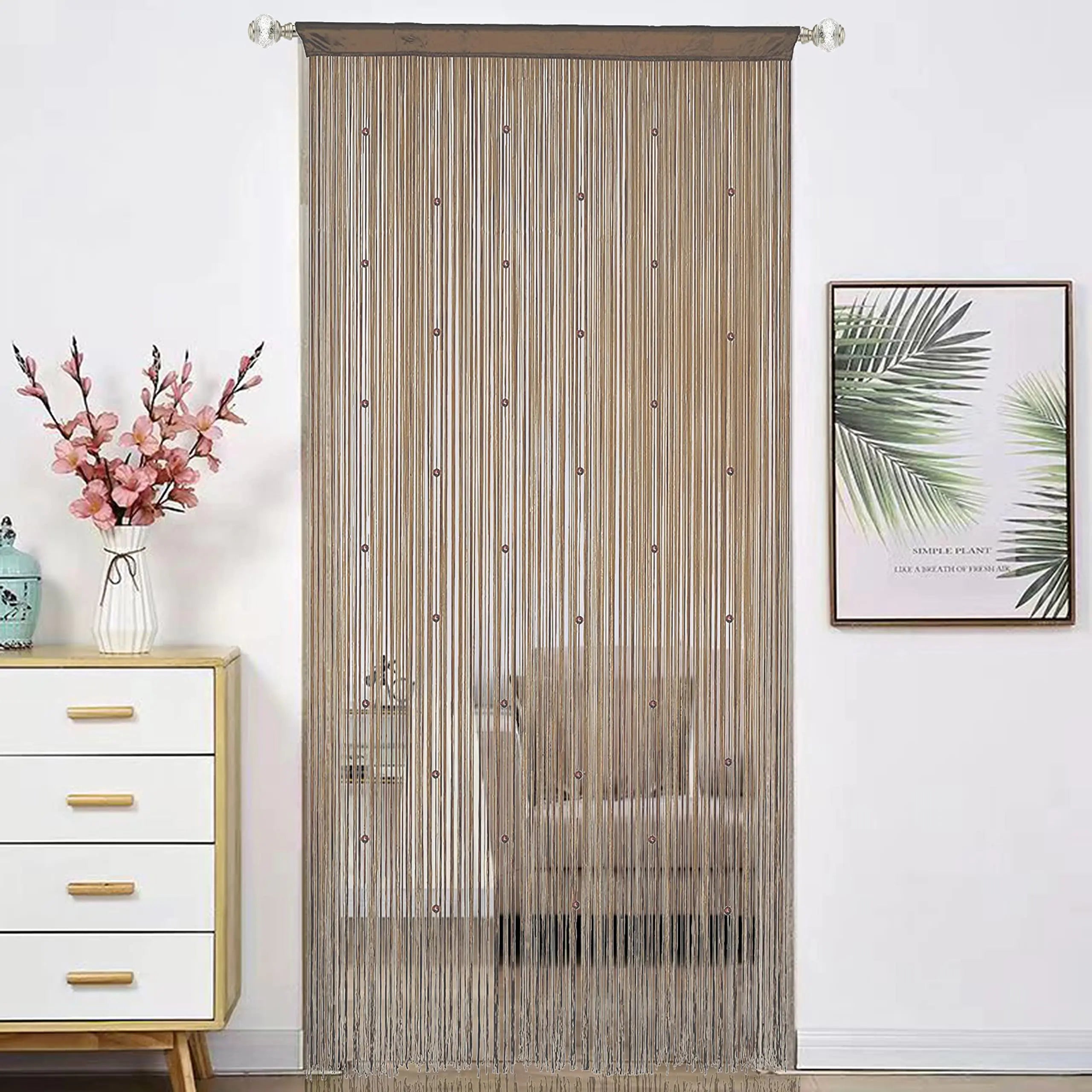 HSYLYM Hippie Fringe Door Beads - Room Divider & Window Decor (100x280cm, Ecru)
