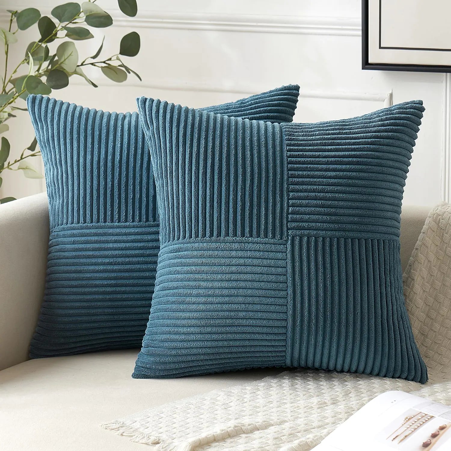 Pillow Covers 20x20" Boho Dusty Blue Corduroy 2-pc