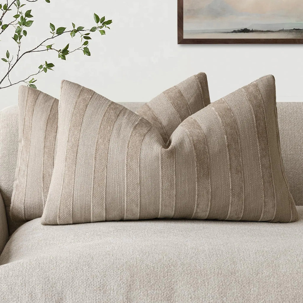 Luxury Chenille Lumbar Pillow Cover Set, 12x20 Inch, Khaki Tan