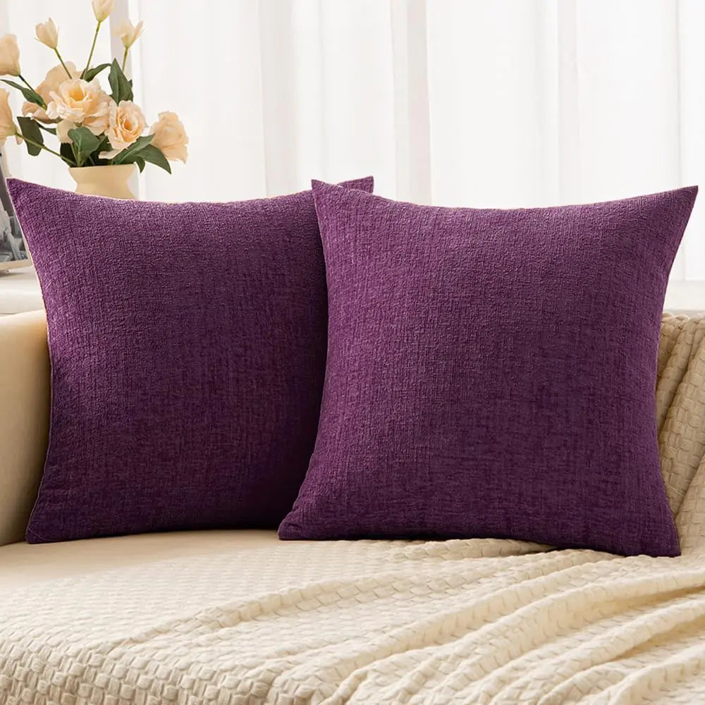 2-Pack Plum Purple Chenille Pillow Covers 20x20