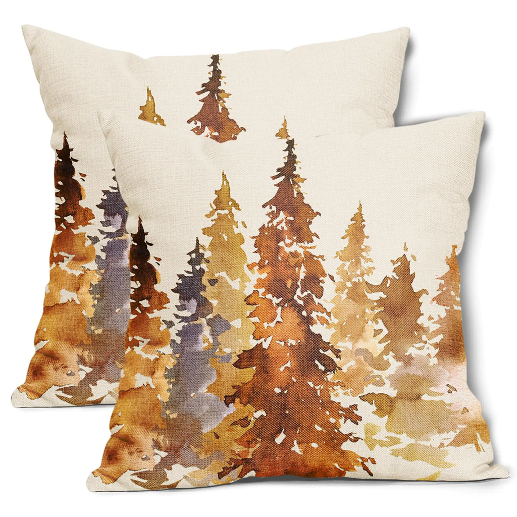 Burnt Orange Fall Tree Pillow Covers 18X18 Set of 2
